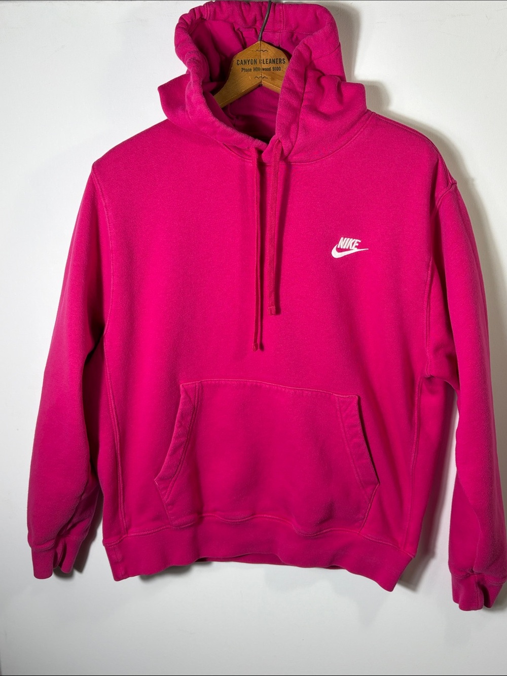 Nike Pink Pullover Hoodie Rib Side Panels Embroidered Logo Medium
